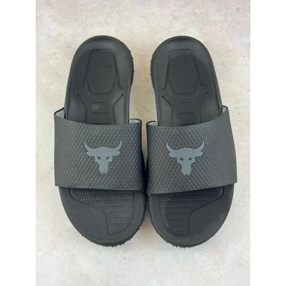 Under Armour Project Rock Slide Size 12 Men “Black Pitch Grey” 3025237-001